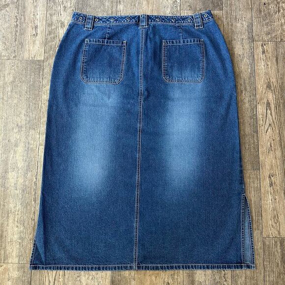 Style & Co Woman Size 18W Blue Jean Denim Skirt Long Modest Side Slits 38x33.5 - Picture 2 of 8